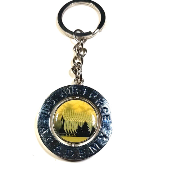 U S Air Force Academy Spinner Keychain Silver Tone Military - Picture 6 of 6